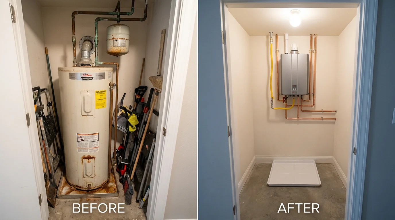Tank water heater versus wall-mounted tankless unit comparison for Edwardsburg, MI homeowners